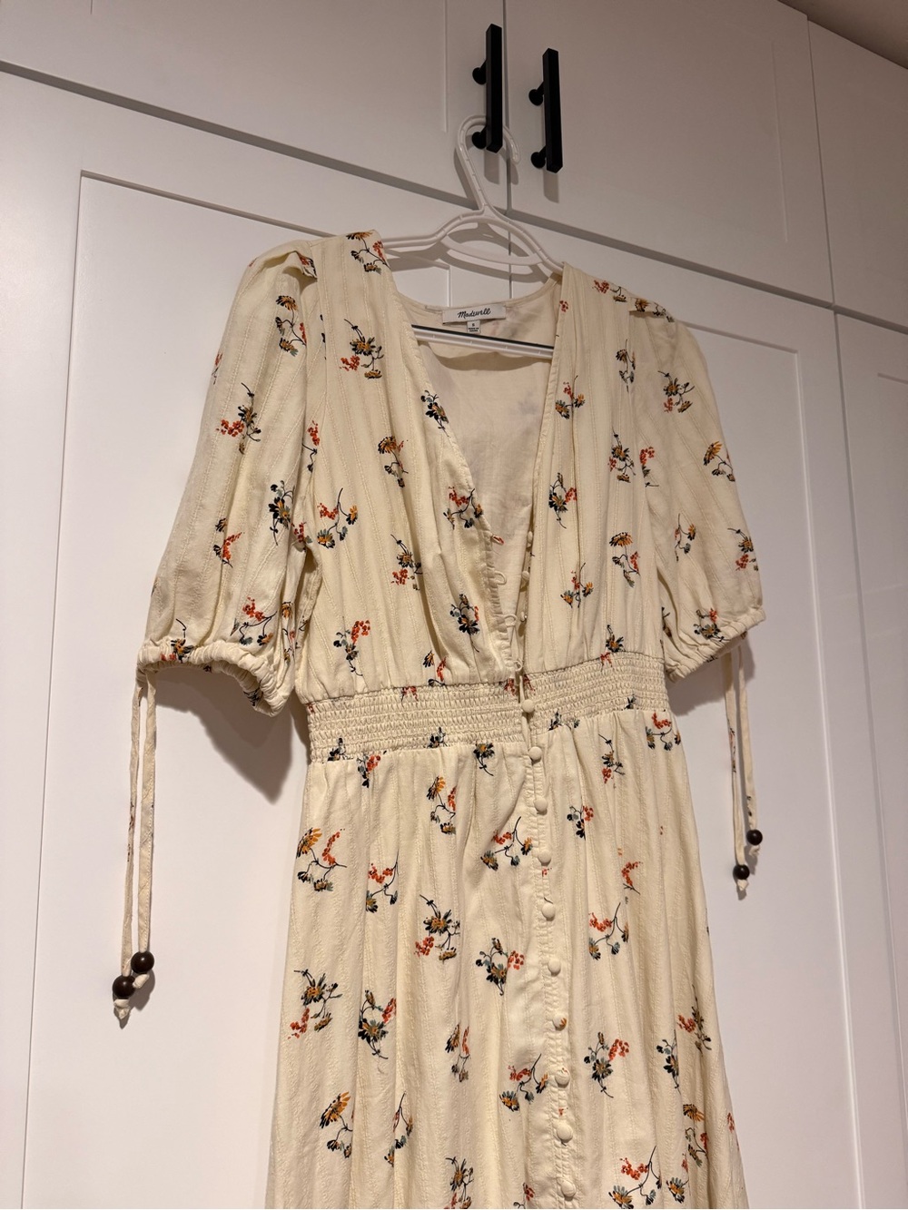 Madewell Cream Floral Button-Front Midi Dress